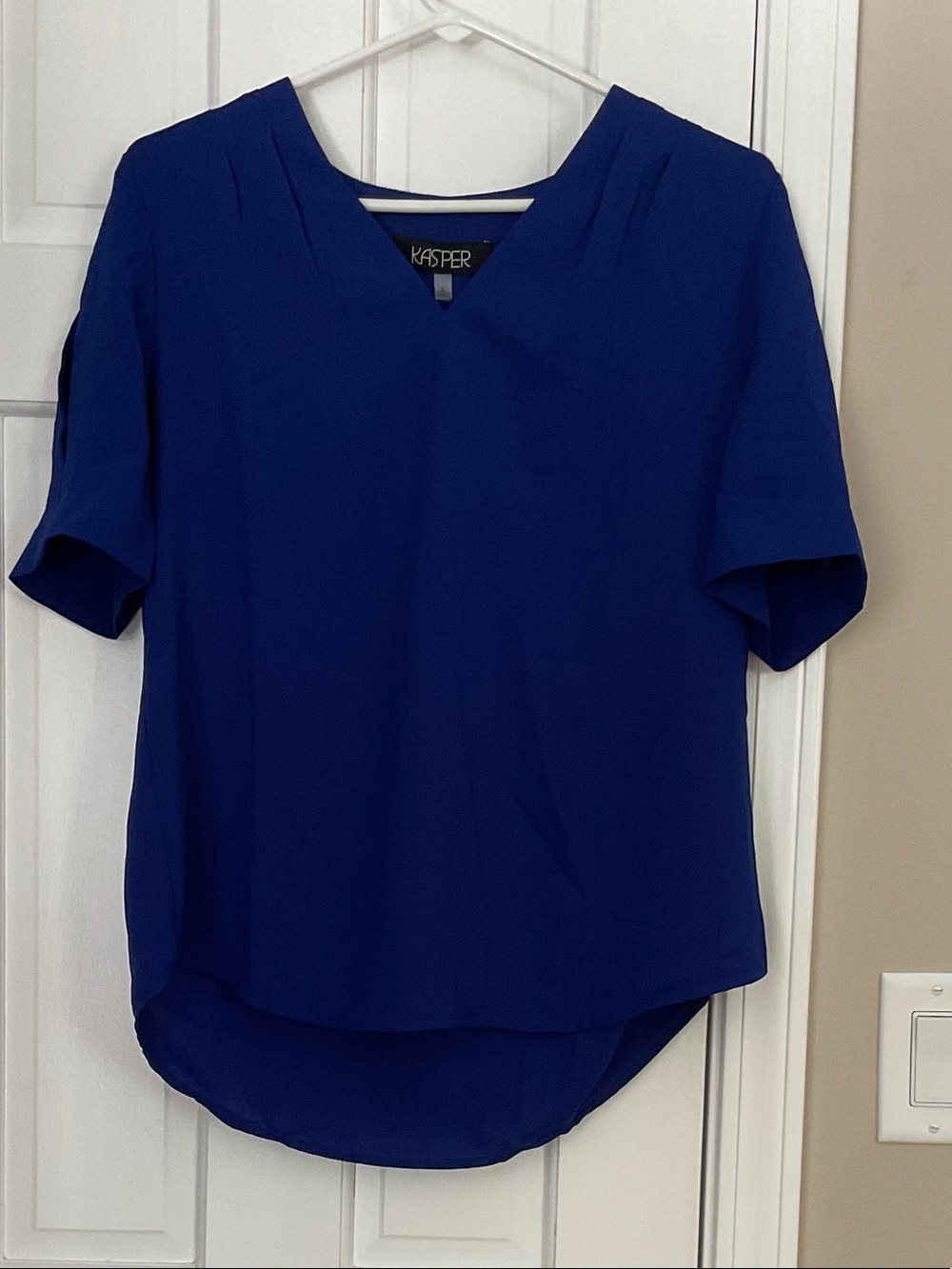Kasper Women's Cobalt V-Neck Short Sleeve Blouse